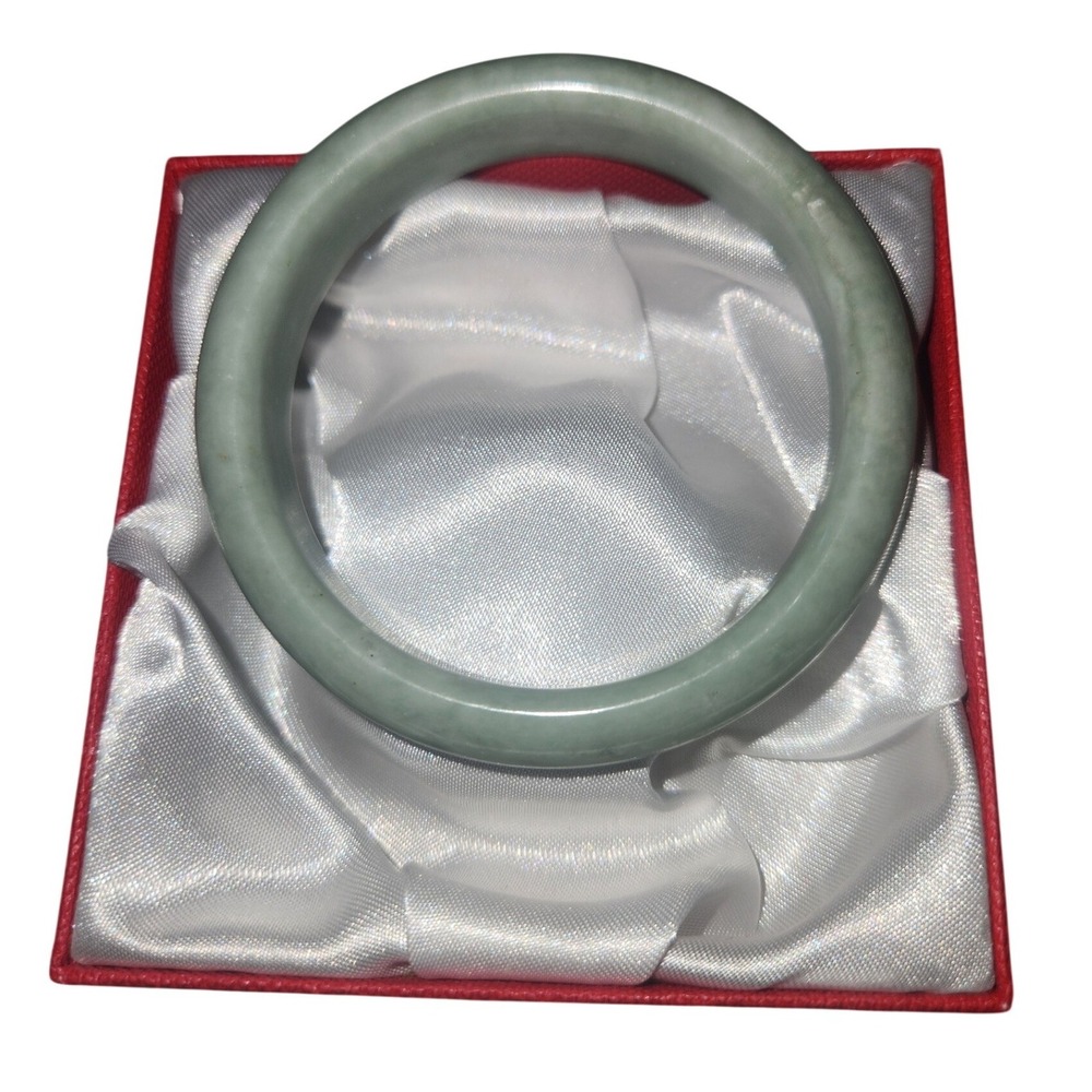 Natural Green Jadeite Jade Bangle Bracelet Solid Stone Polished 2.25in Inner Dia